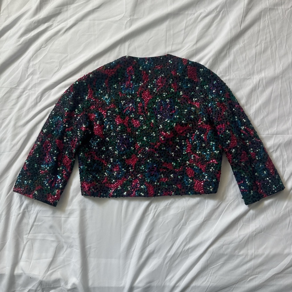 Vintage 70s Colorful Sequin Embellished Multicolor Jacket Cardigan - Picture 6 of 10